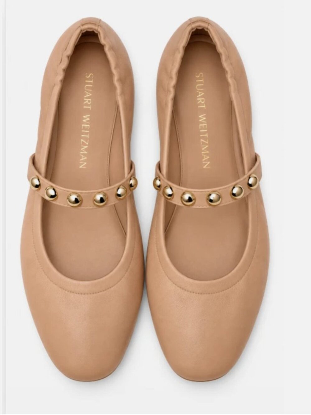 Stuart Weitzman Goldie Stud Ballet Flats Adobe Nappa Leather Spain 8M NIB